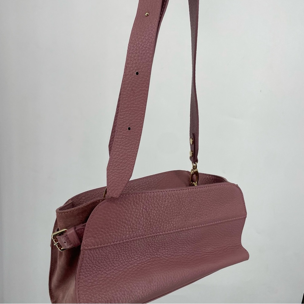 Anna Paola Pink Pebbled Leather Suede Crossbody Purse Bag Mauve Feminine Cute - Picture 2 of 9